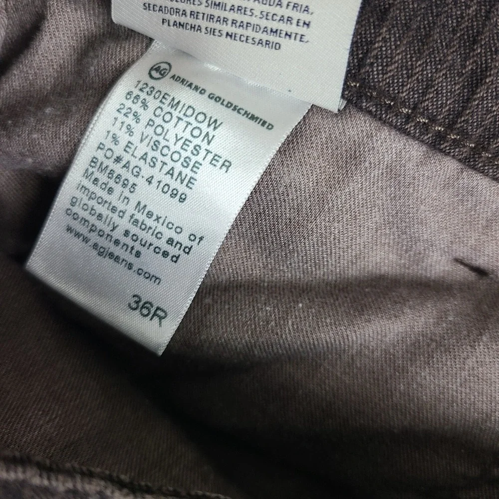 AG Adriano Goldschmied Pants Mens 36x32 Dark Brown The Marshall Slim Trousers EC